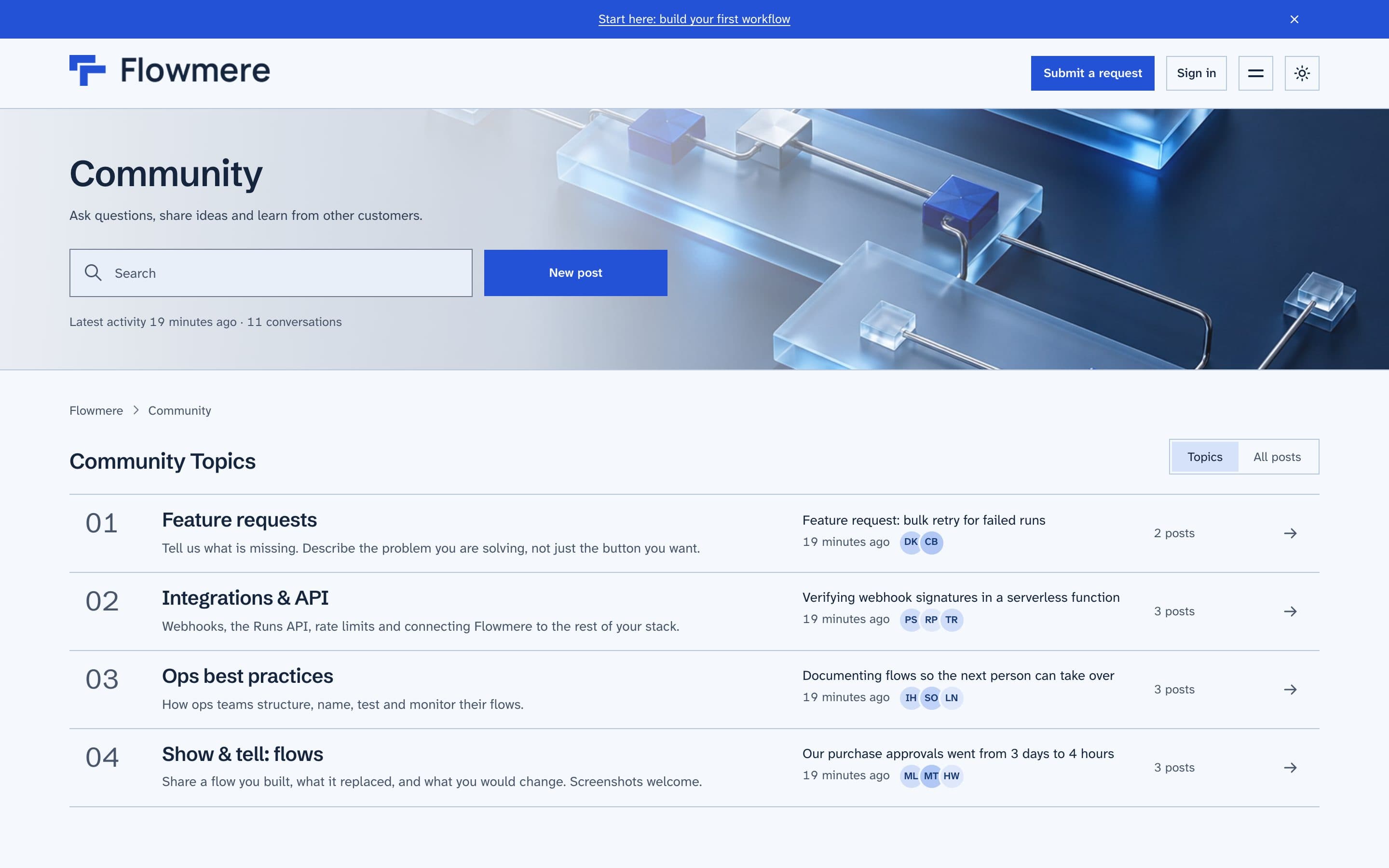 Flowmere community page, Index layout