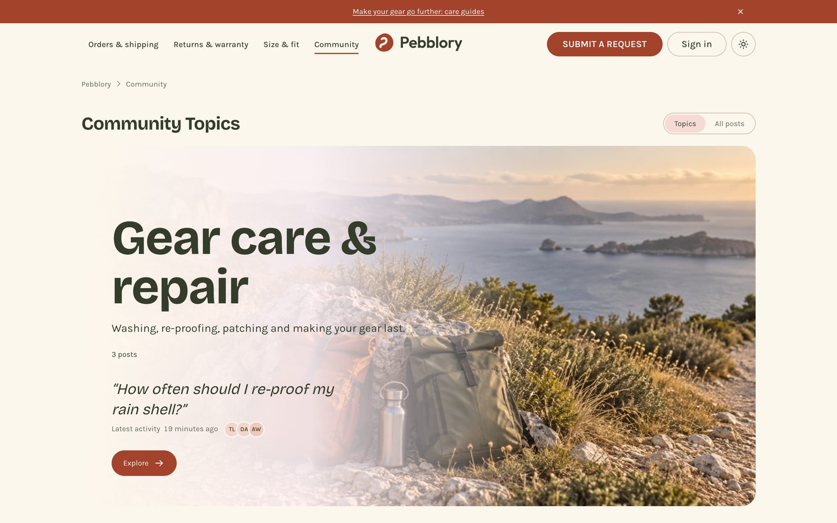 Pebblory community page, Showcase layout